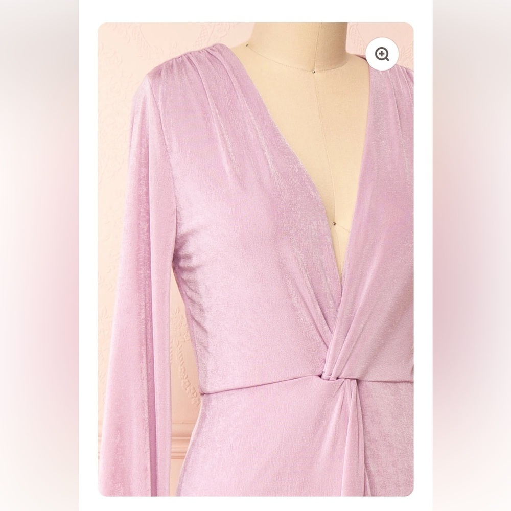 Elegant Lilac Long-Sleeve Draped Evening Dress - Picture 6 of 16